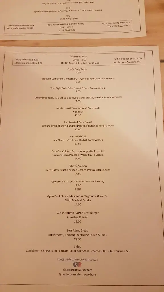 Menu_Uncle Tom's Cabin_Cookham_image_2