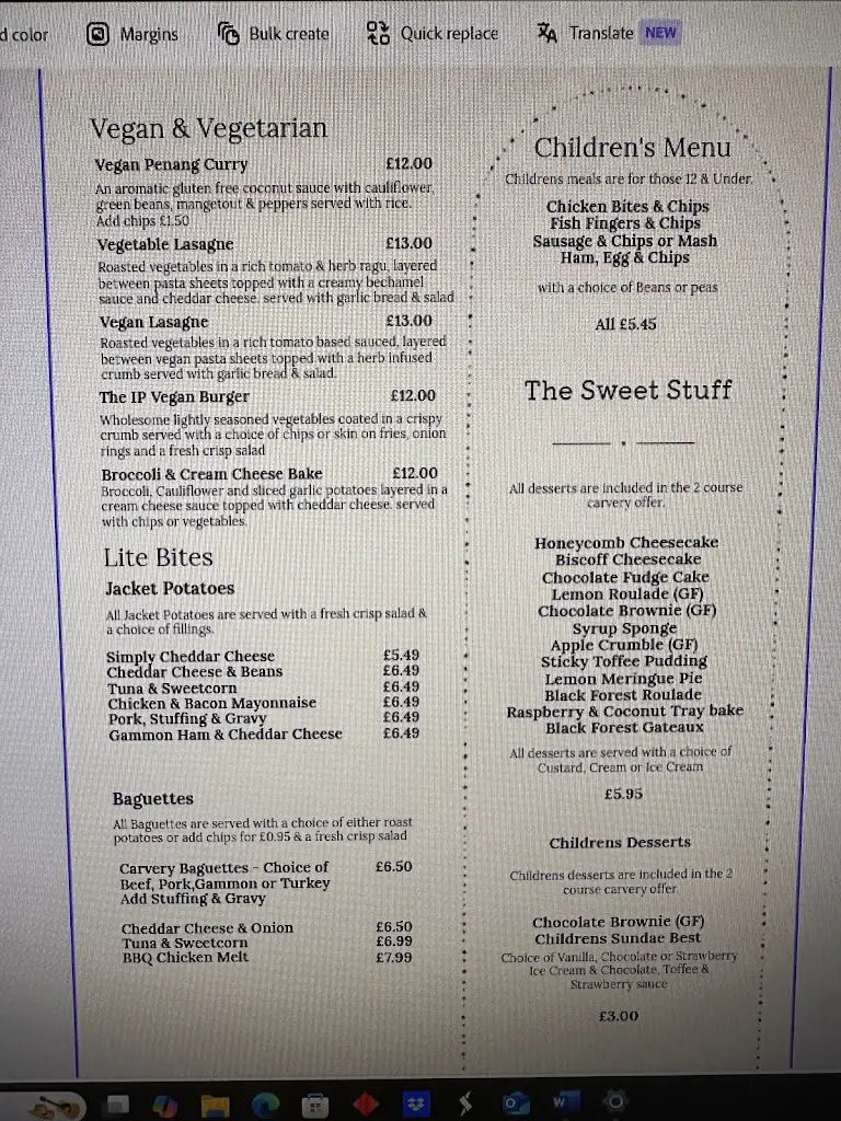 Menu_The Island Pool_Cookley_image_1