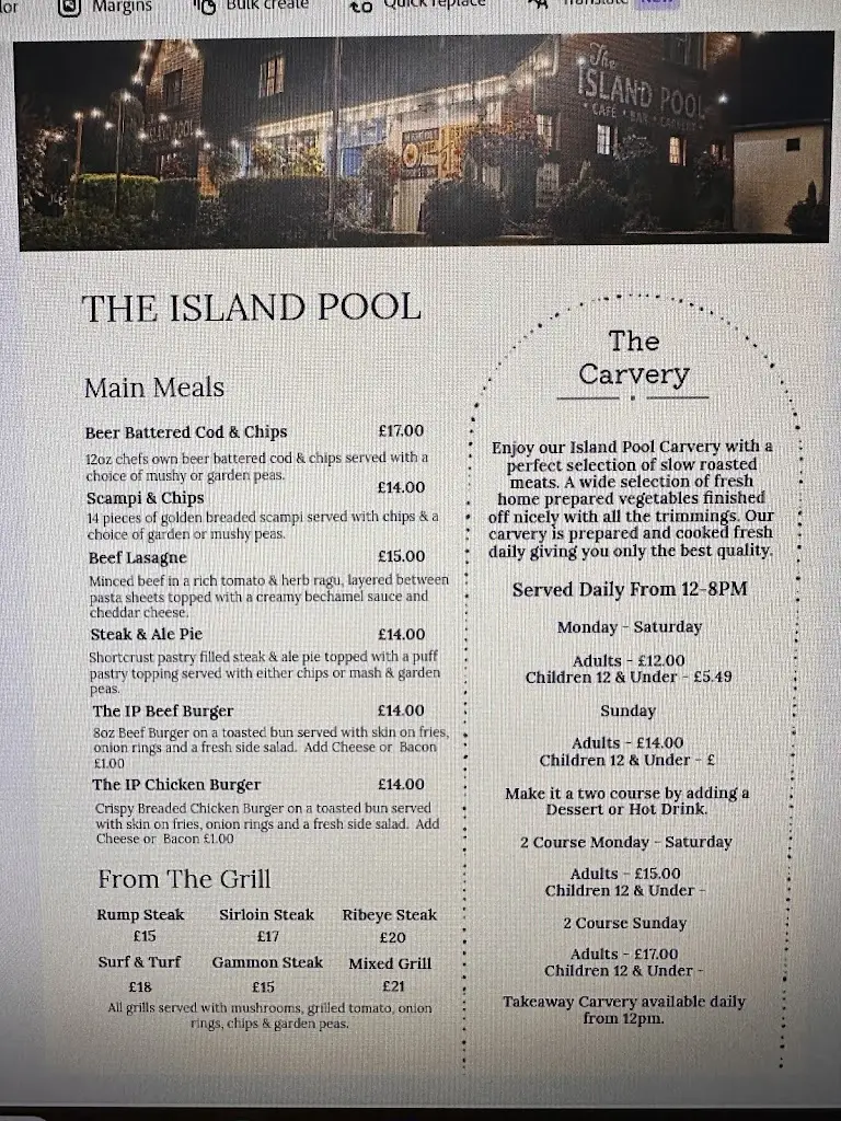 Menu_The Island Pool_Cookley_image_3