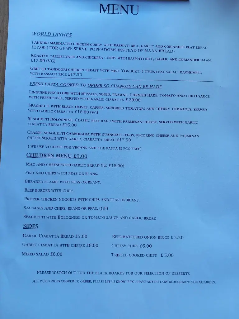 Menu_The Dolphin_Combe Martin_image_1