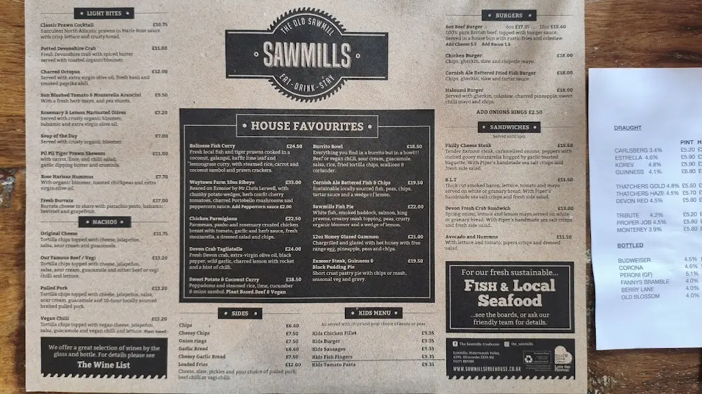 Menu_Sawmills Free House_Combe Martin_image_1