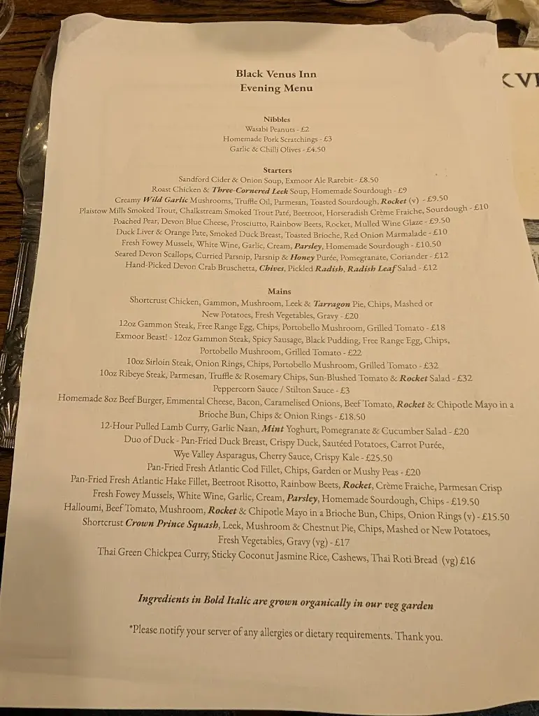 Menu_The Black Venus Inn_Combe Martin_image_2
