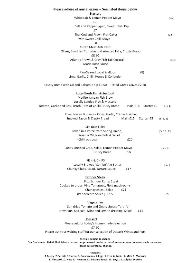 Menu_Take Thyme Lobster & Fish Restaurant_Combe Martin_image_1