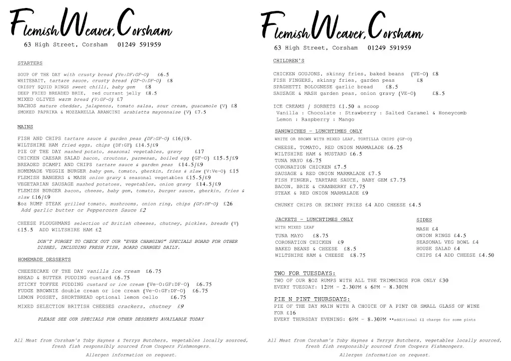 Menu_The Flemish Weaver_Corsham_immagine_1