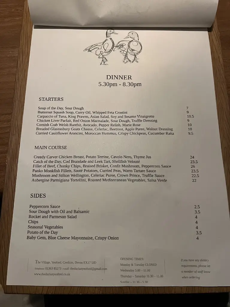 Menu_The Duck at Yeoford_Copplestone_image_1
