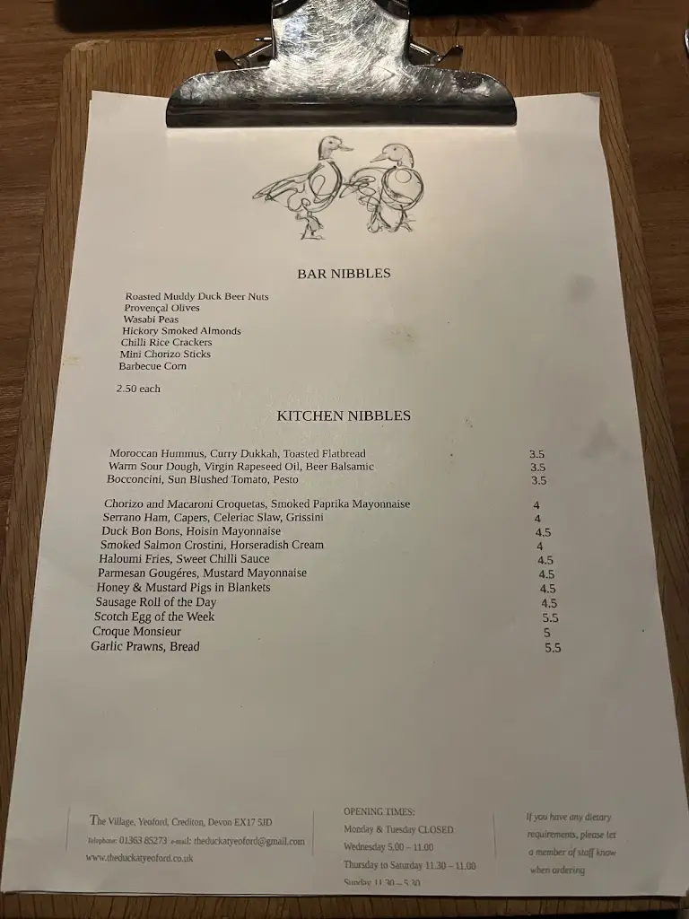 Menu_The Duck at Yeoford_Copplestone_image_2
