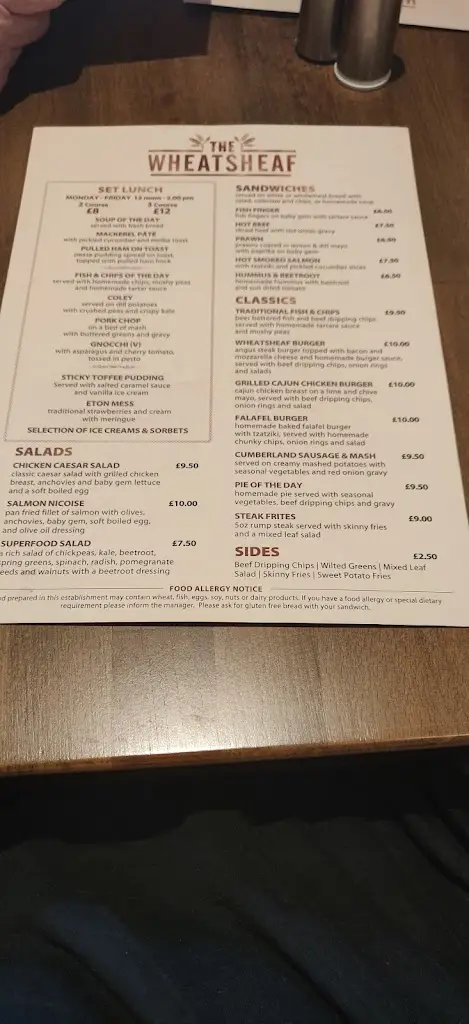 Menu_The Wheatsheaf Hotel_Corbridge_imagen_1