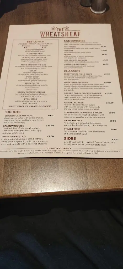 Menu_The Wheatsheaf Hotel_Corbridge_imagen_2