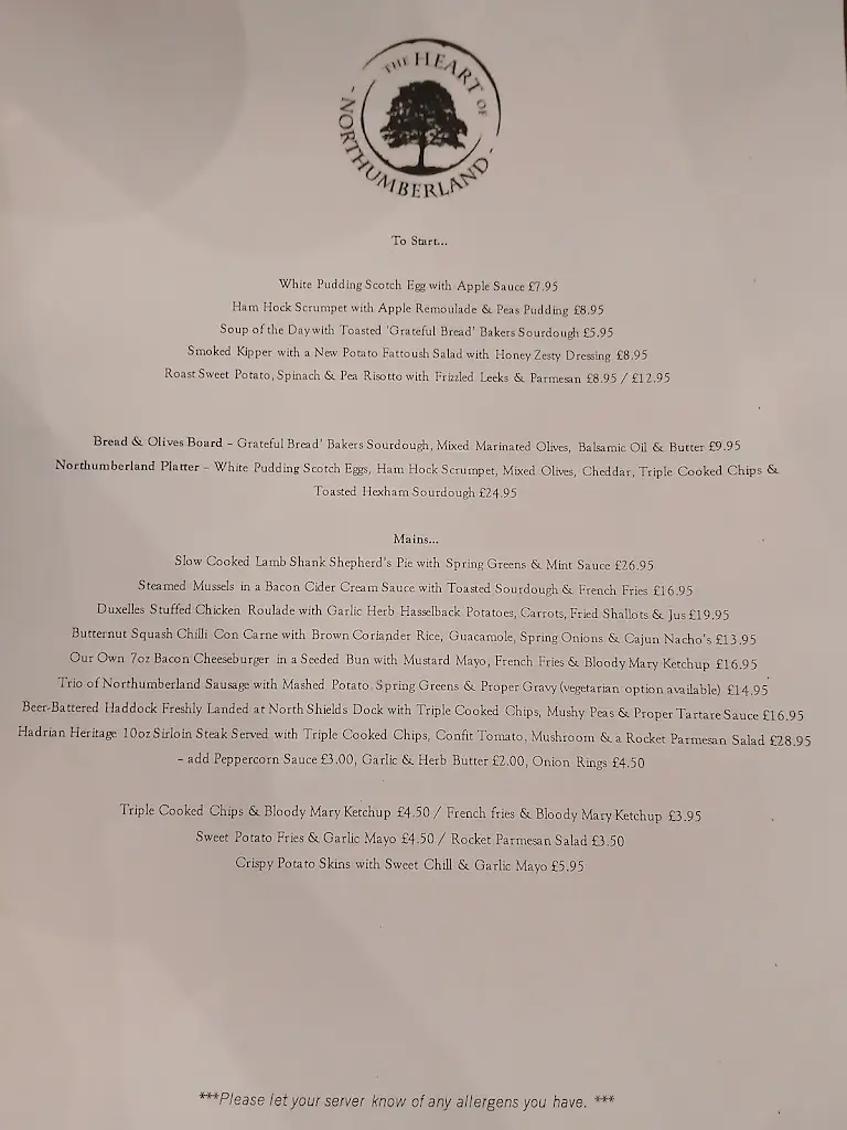 Menu_Heart of Northumberland_Corbridge_image_1