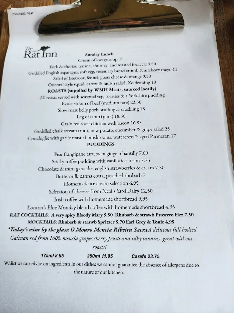 Menu_The Rat Inn_Corbridge_imagen_2