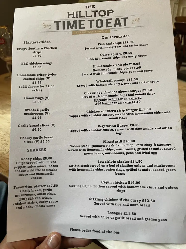 Menu_THE HILLTOP_Conisbrough_image_1