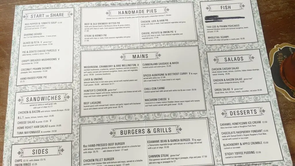 Menu_The Red Lion_Conisbrough_image_1