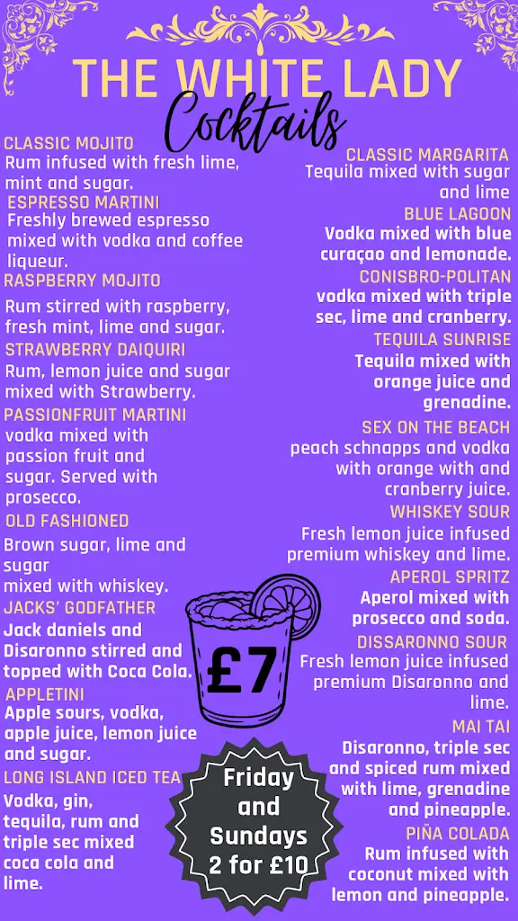 Menu_The White Lady_Conisbrough_image_1