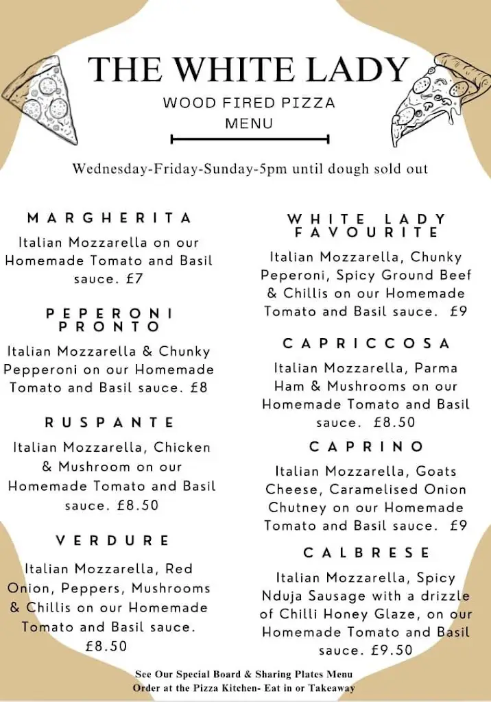 Menu_The White Lady_Conisbrough_image_3