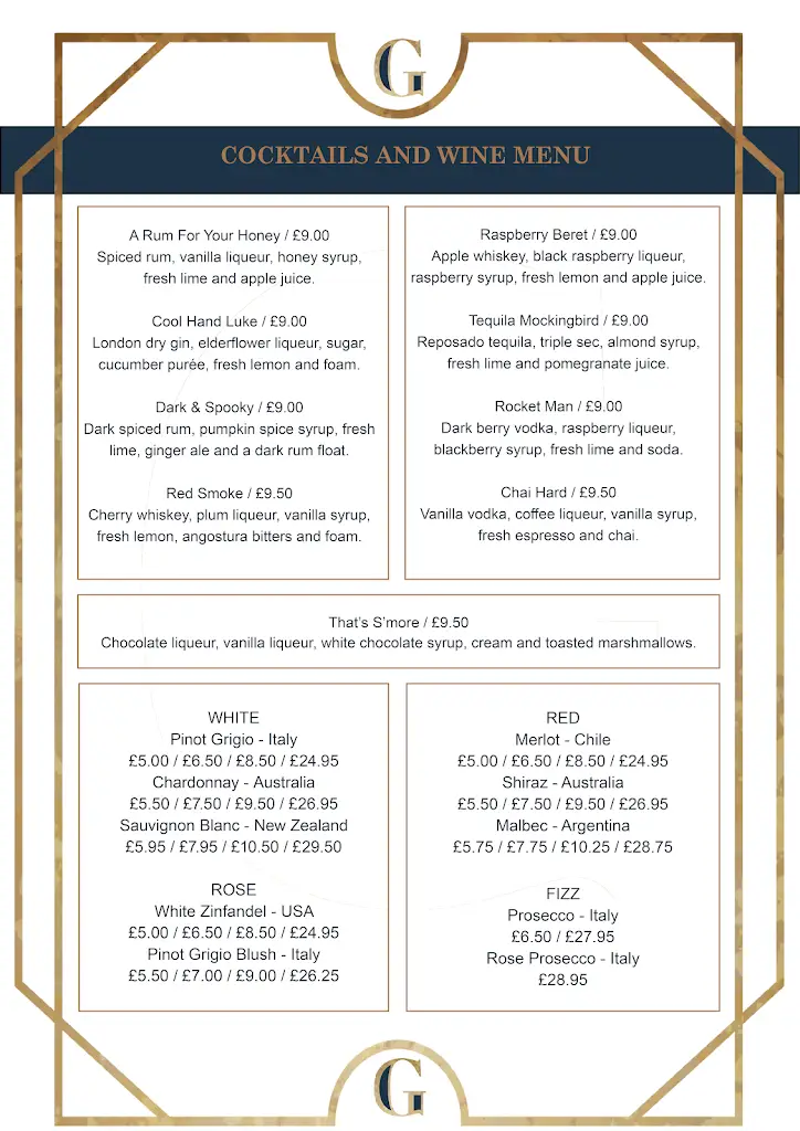 Menu_The Garrison_Conisbrough_image_1