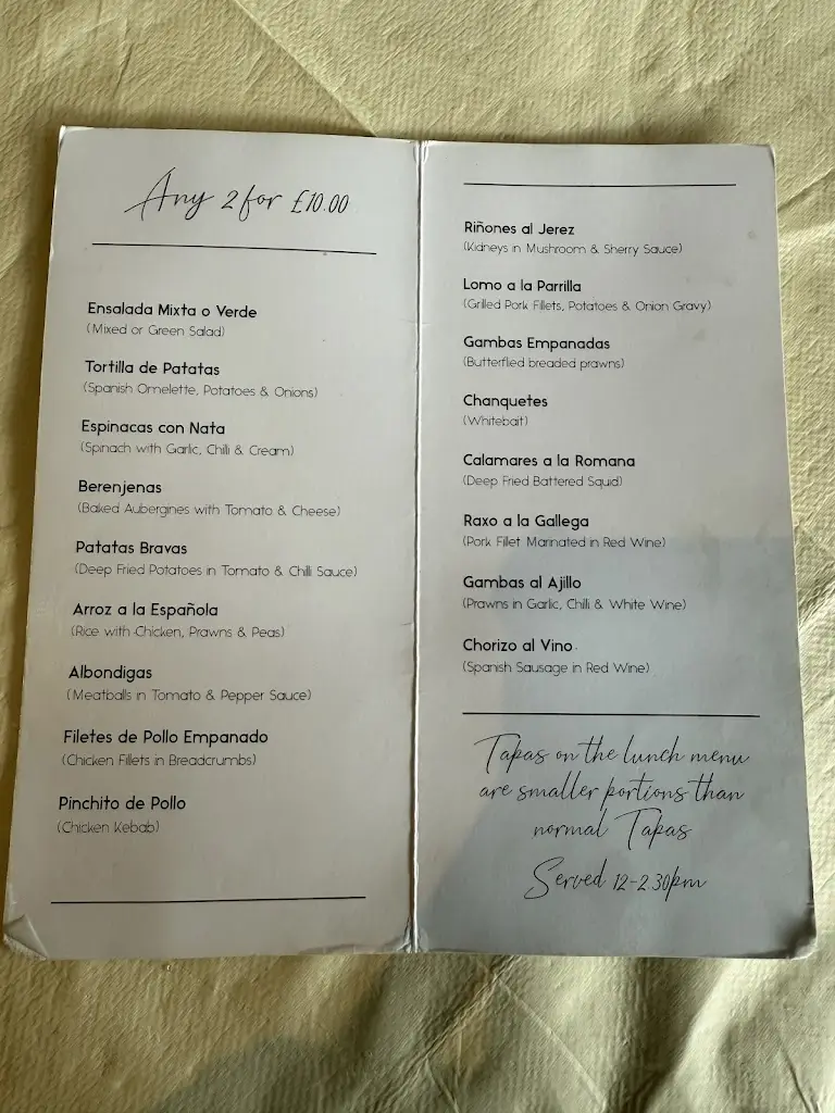 Menu_Los Arcos_Coulsdon_image_1
