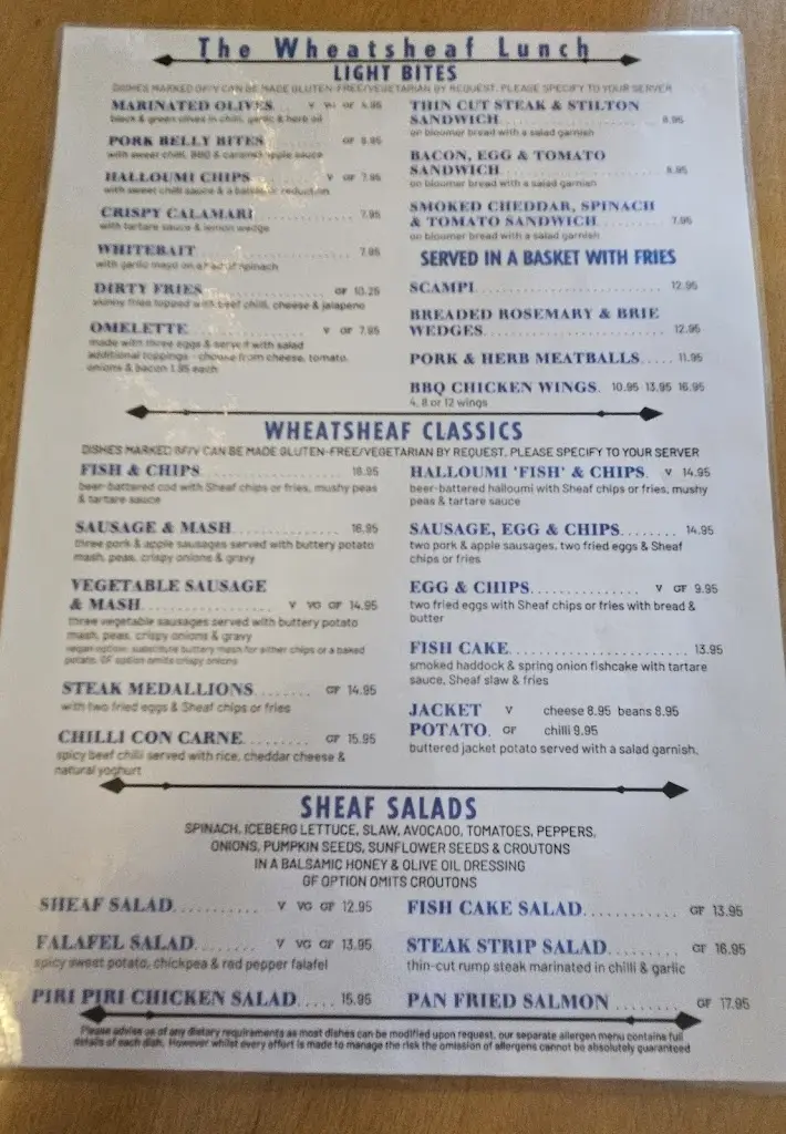 Menu_The Wheatsheaf_Crick_image_1