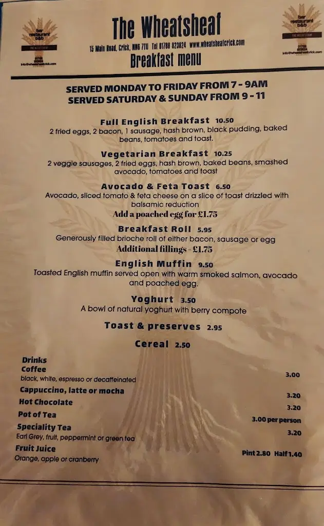Menu_The Wheatsheaf_Crick_image_4