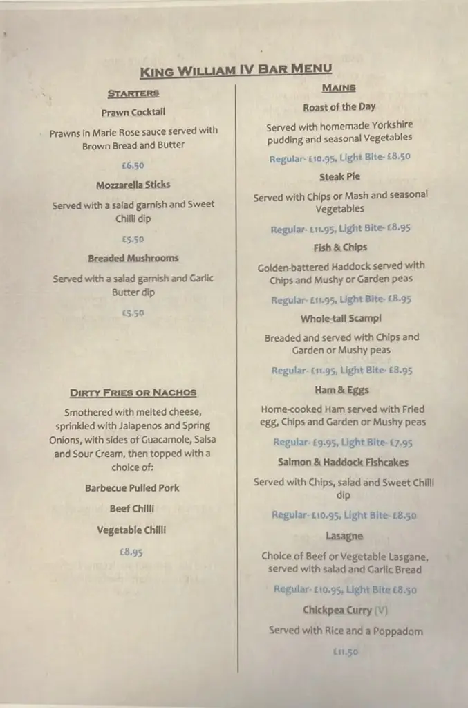 Menu_King William IV_Cottingham_immagine_1
