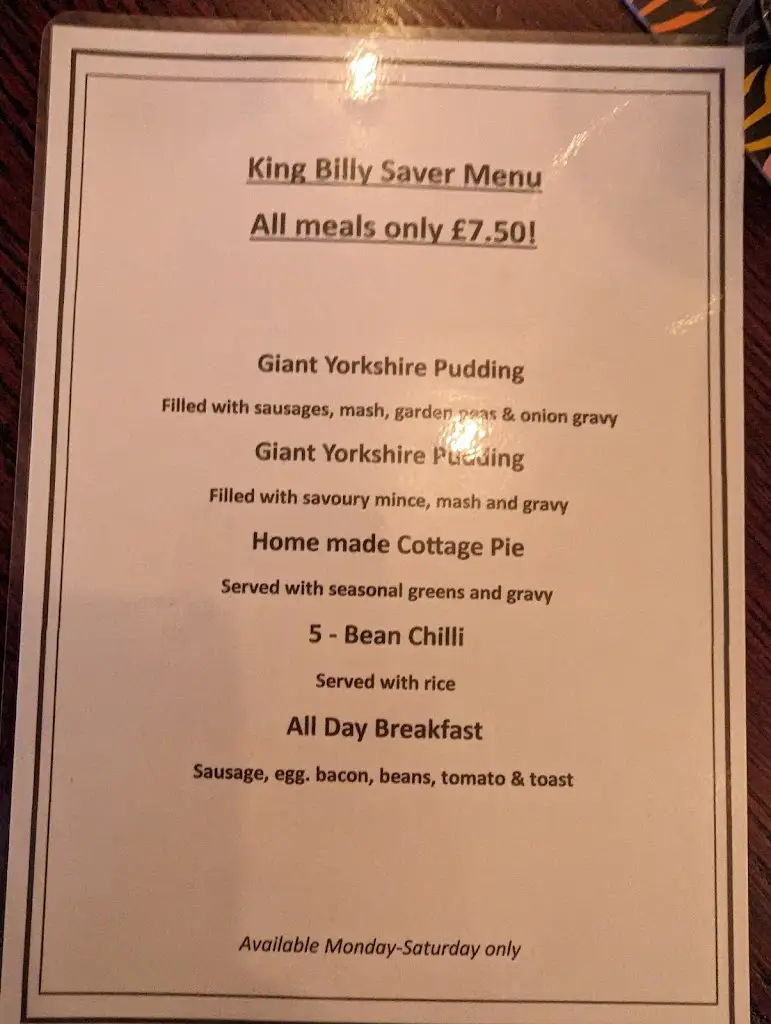 Menu_King William IV_Cottingham_immagine_3