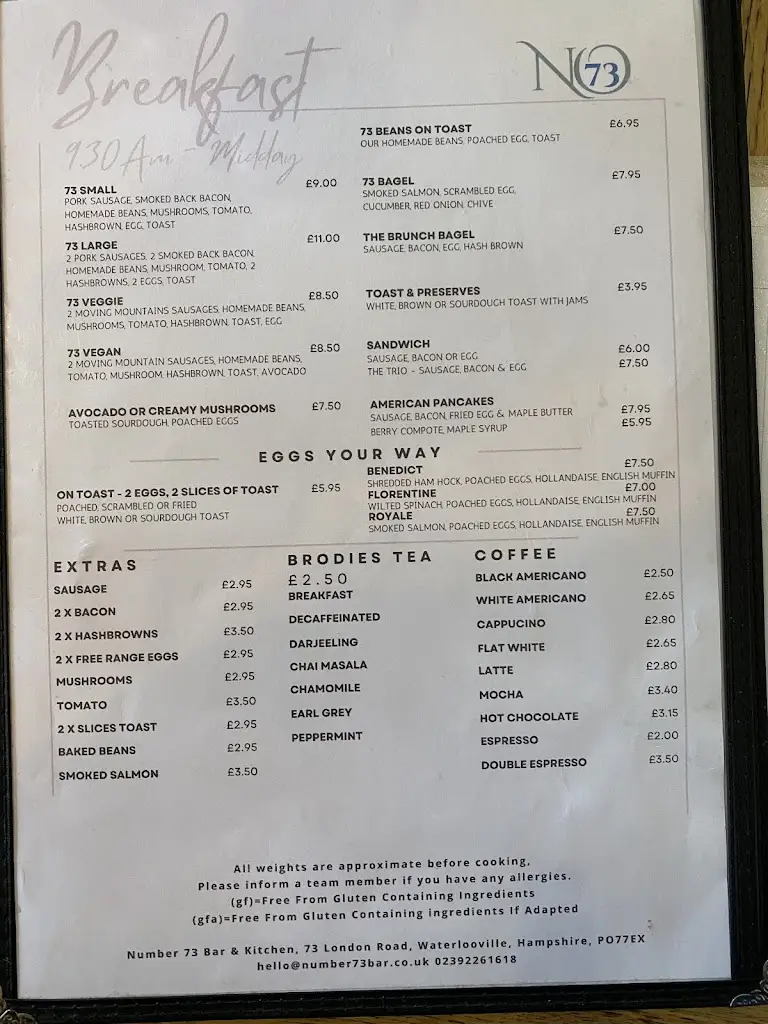 Menu_Number 73 Bar and Kitchen_Cowplain_image_1