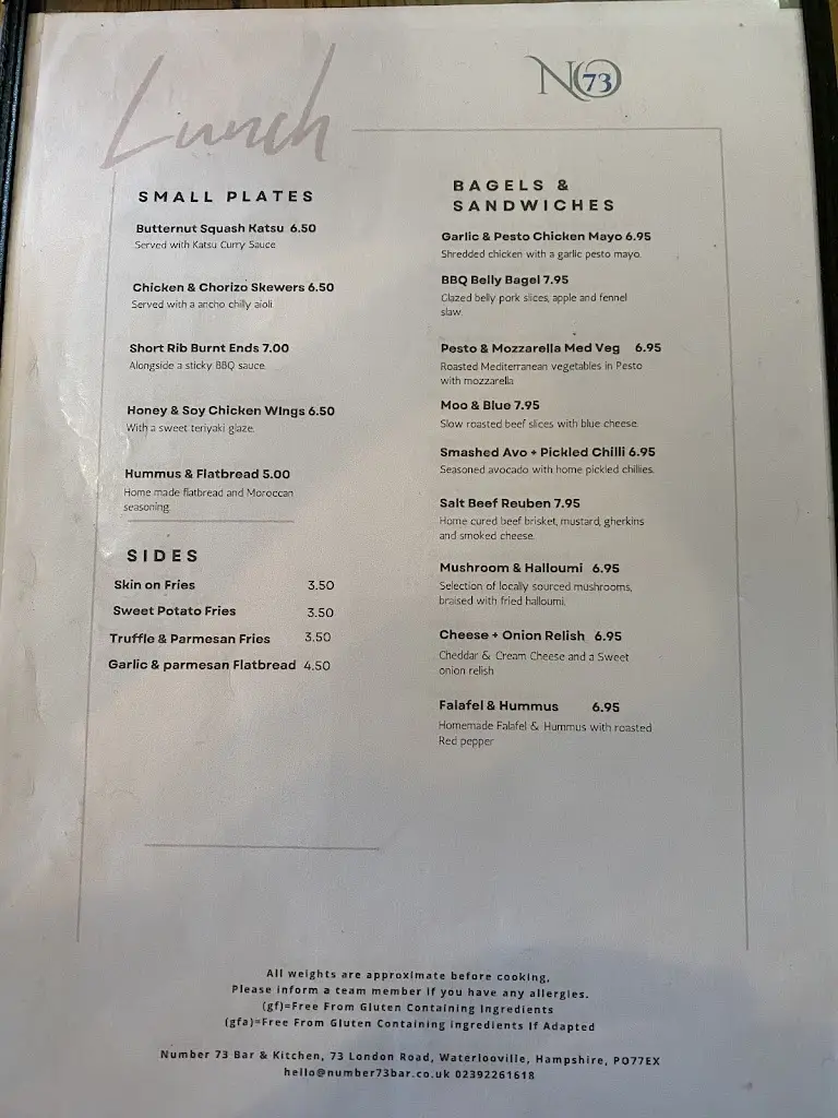 Menu_Number 73 Bar and Kitchen_Cowplain_image_3