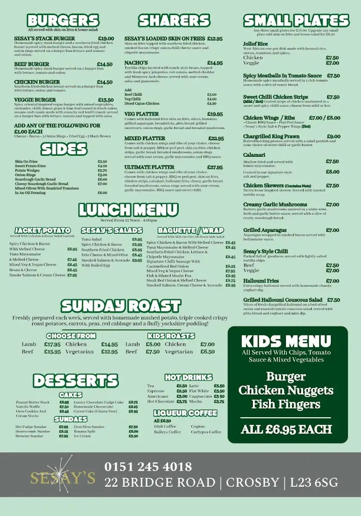 Menu_Sesay's Bar and Kitchen_Crosby_image_1