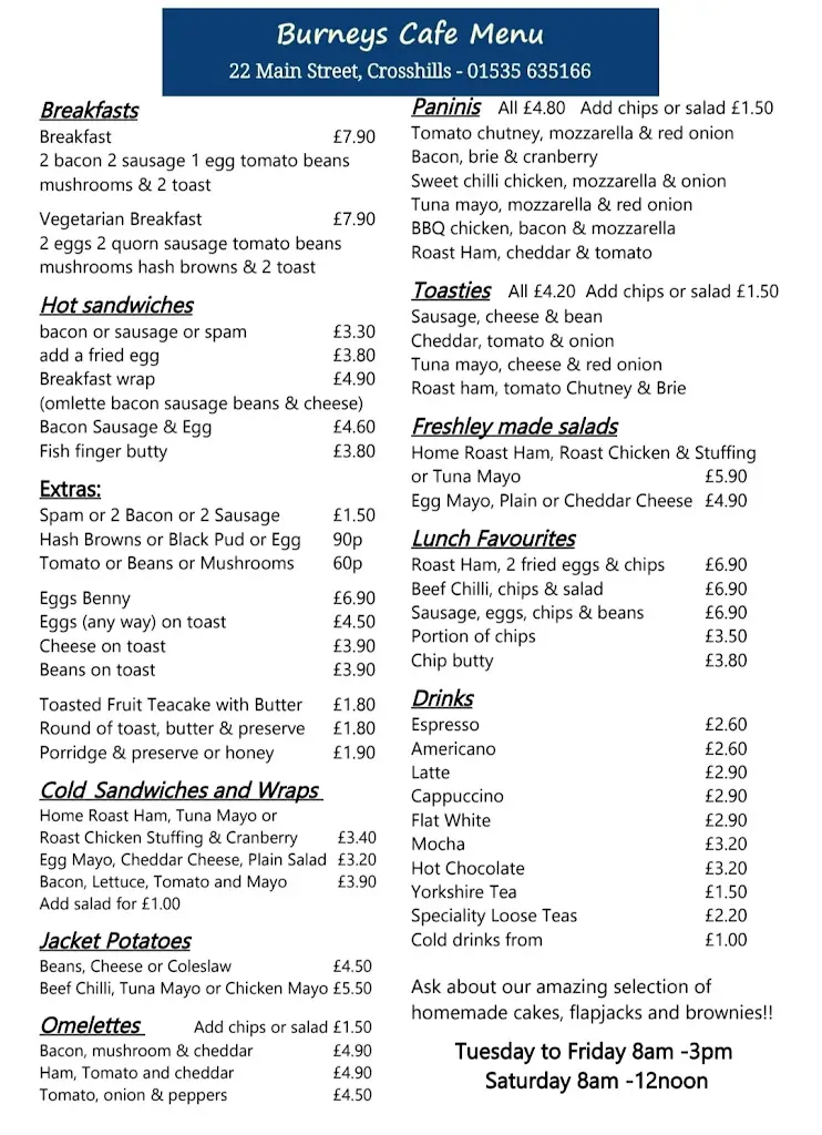 Menu_Burneys Cafe Crosshills_Cross Hills_image_1