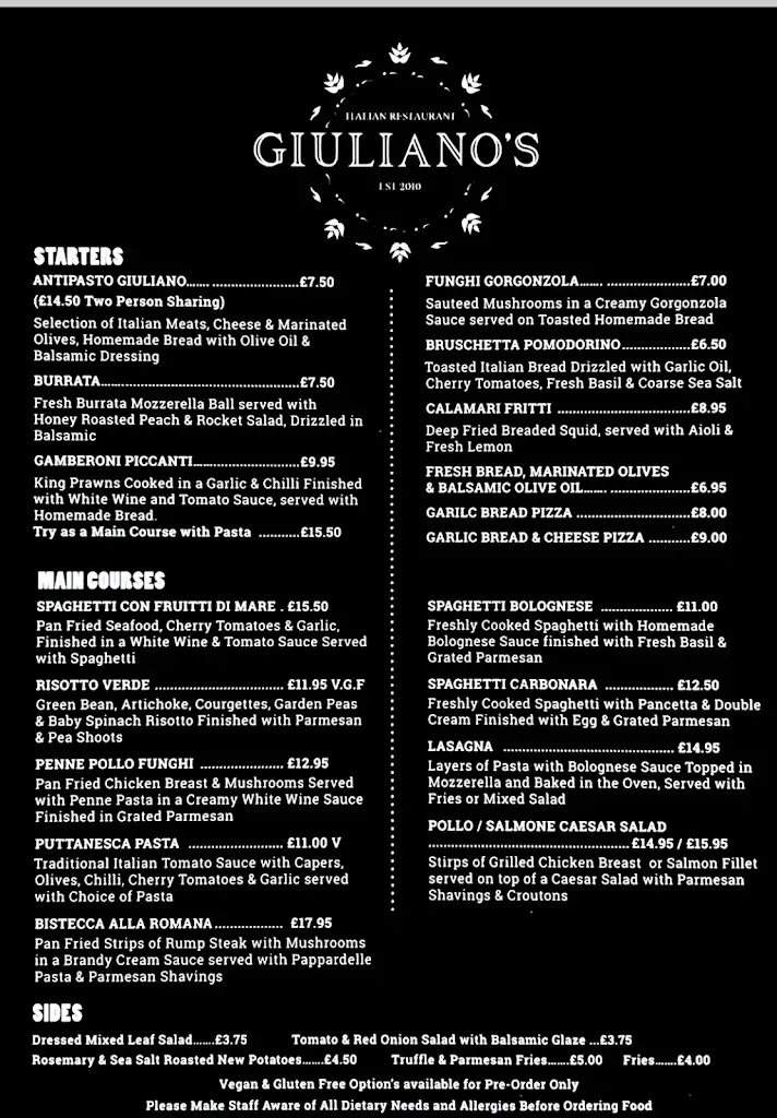 Menu_Giuliano’s Italian Restaurant_Crowland_image_1