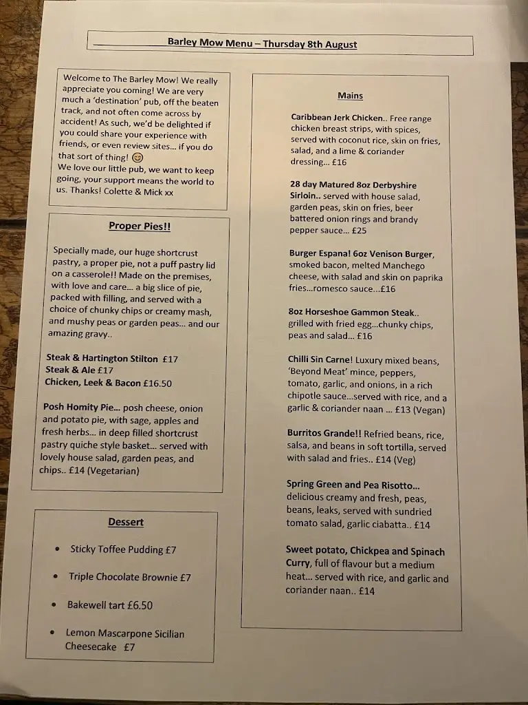 Menu_The Barley Mow_Cromford_image_1
