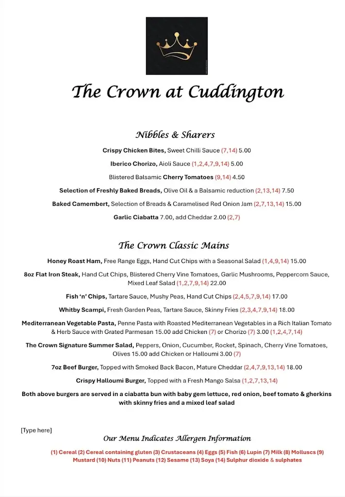 Menu_The Crown, Cuddington_Cuddington_imagen_1