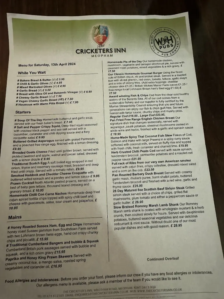 Menu_The Cricketers Inn_Culverstone Green_image_1