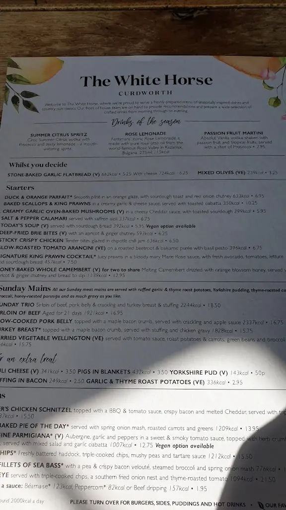 Menu_The White Horse_Curdworth_image_2