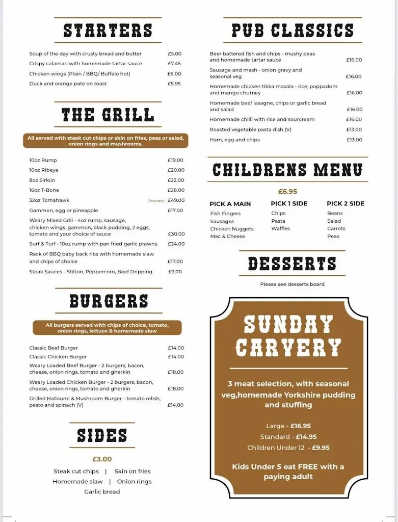 Menu_The Weary Traveller Bar & Grill_Cullompton_image_1