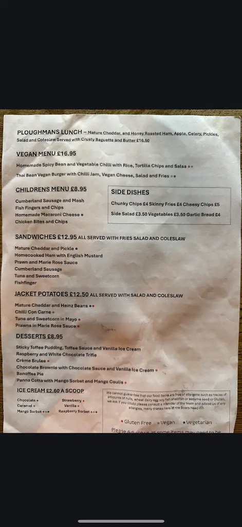 Menu_The Boars Head Inn Crowborough_Crowborough_imagen_1