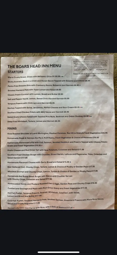 Menu_The Boars Head Inn Crowborough_Crowborough_imagen_2