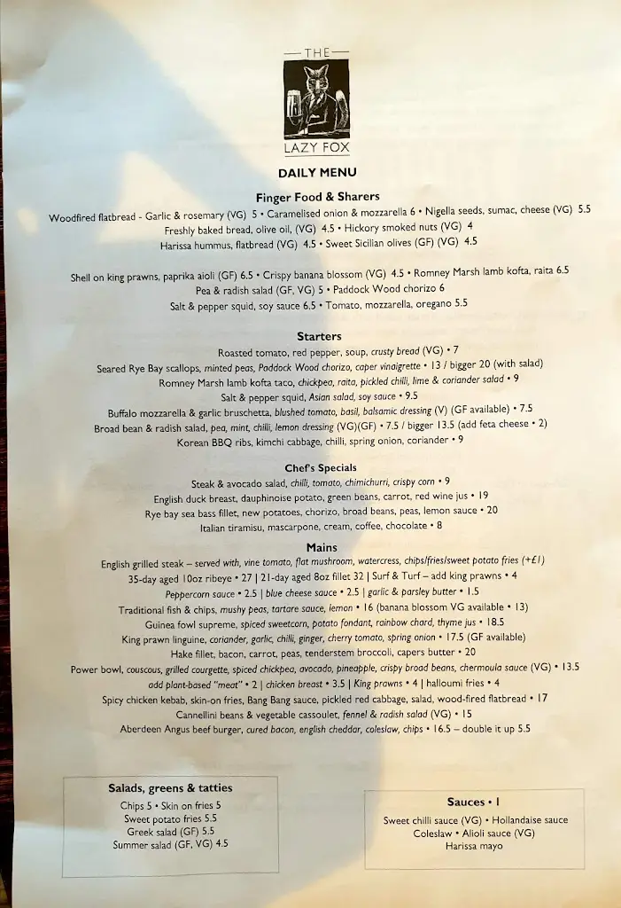 Menu_The Lazy Fox_Crowborough_image_1