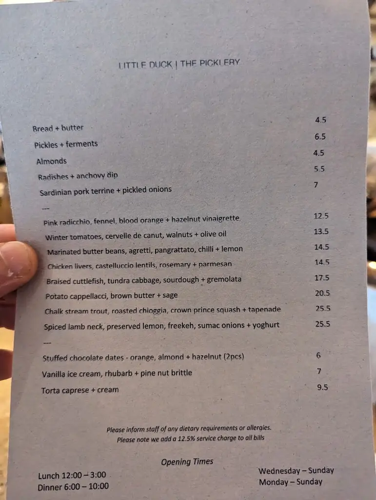 Menu_Little Duck The Picklery_Dalston_imagen_1