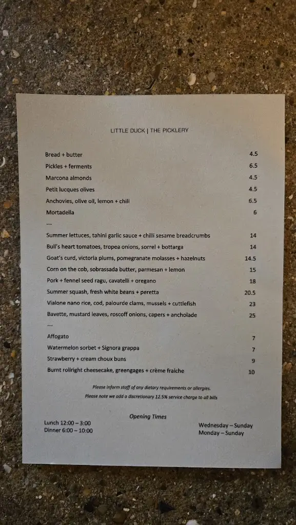 Menu_Little Duck The Picklery_Dalston_imagen_2