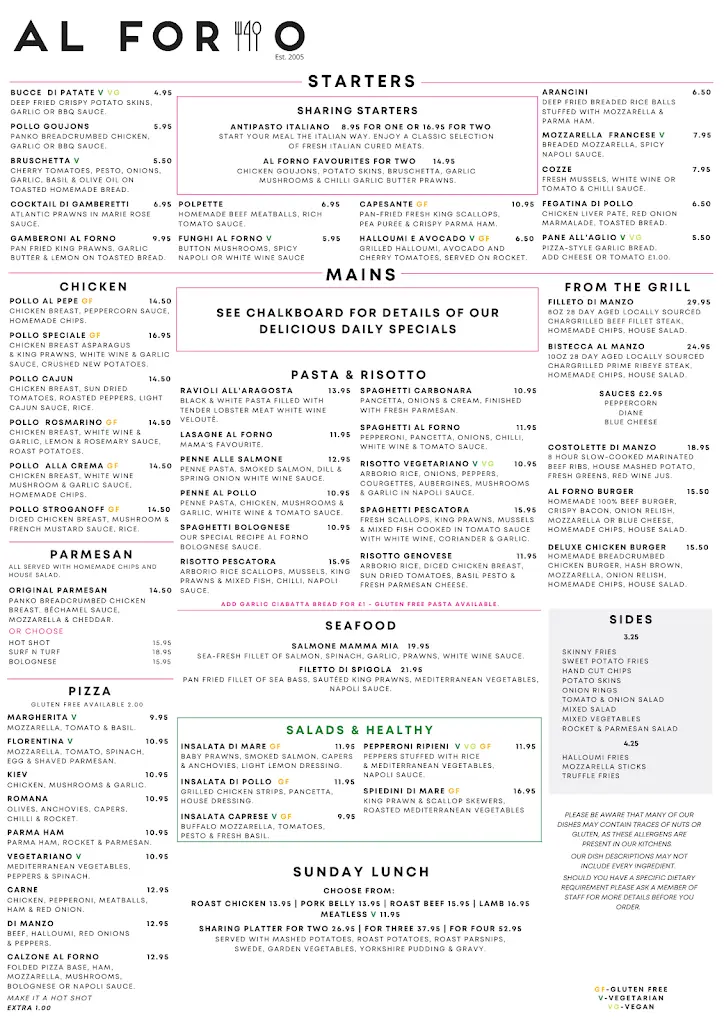 Menu_Al Forno Italian Restaurant_Darlington_image_1