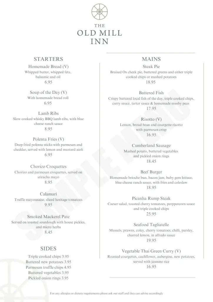 Menu_The Old Mill Inn, Dearham_Dearham_image_4