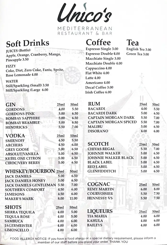 Menu_Unico's Mediterranean Restaurant_Dartford_image_1