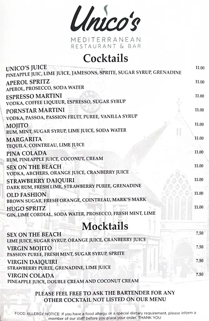 Menu_Unico's Mediterranean Restaurant_Dartford_image_2