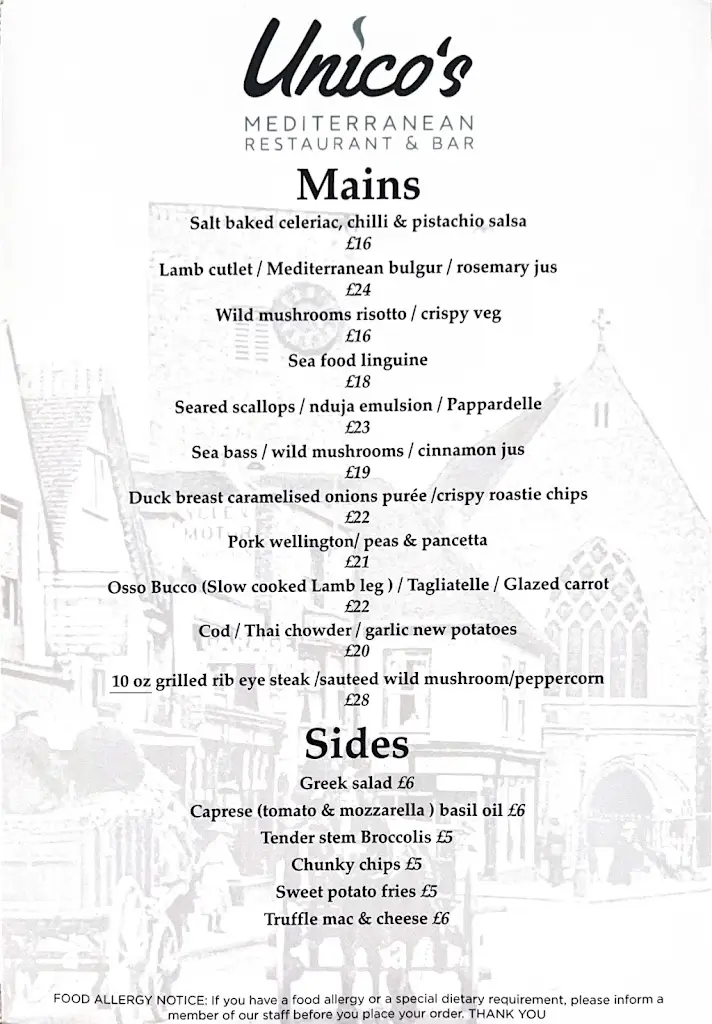 Menu_Unico's Mediterranean Restaurant_Dartford_image_3