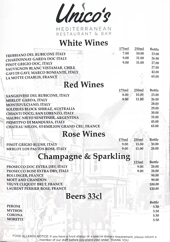 Menu_Unico's Mediterranean Restaurant_Dartford_image_4