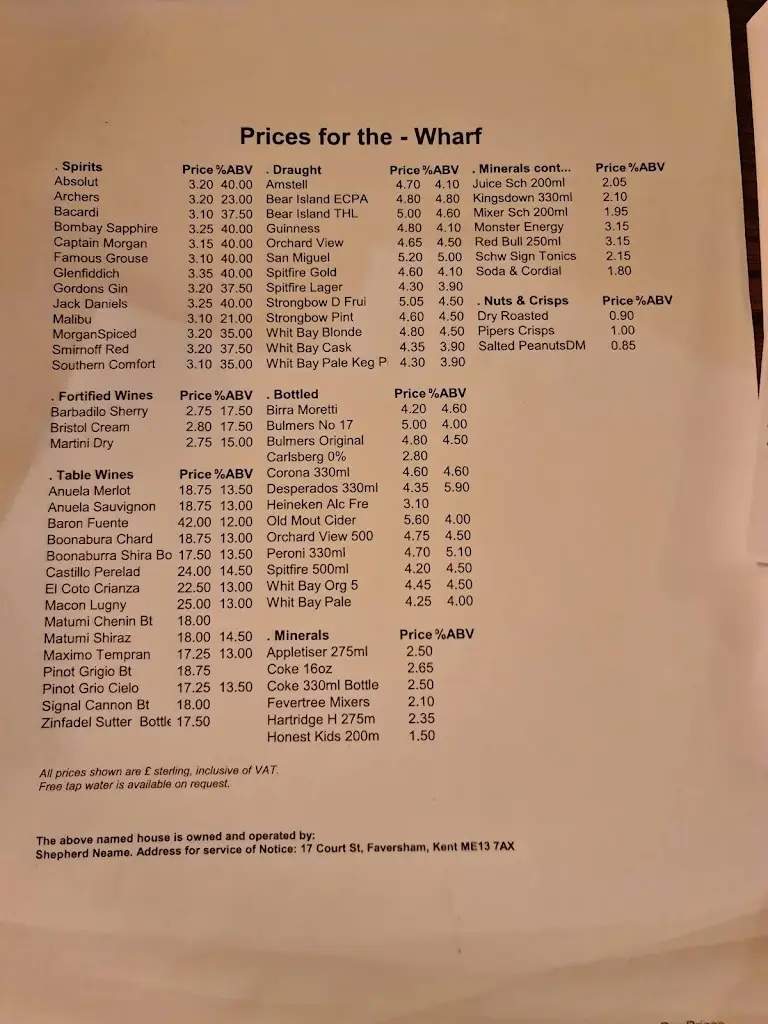 Menu_The Wharf_Dartford_immagine_3