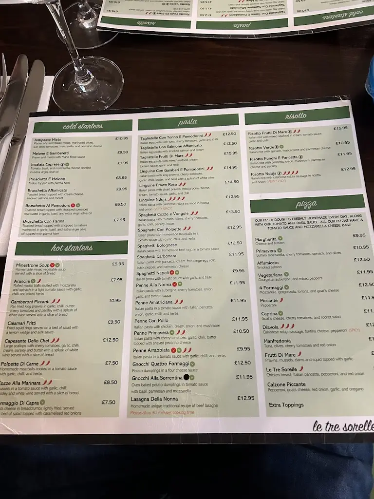 Menu_Le Tre Sorelle_Dartford_immagine_2