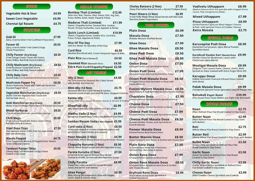 Menu_Madras Flavours Pure Indian Vegetarian Restaurant Dartford_Dartford_immagine_3