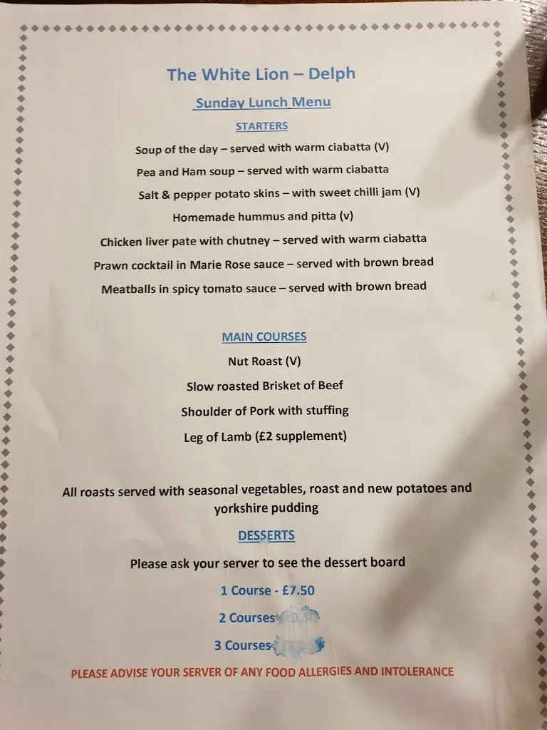 Menu_The White Lion_Delph_image_2