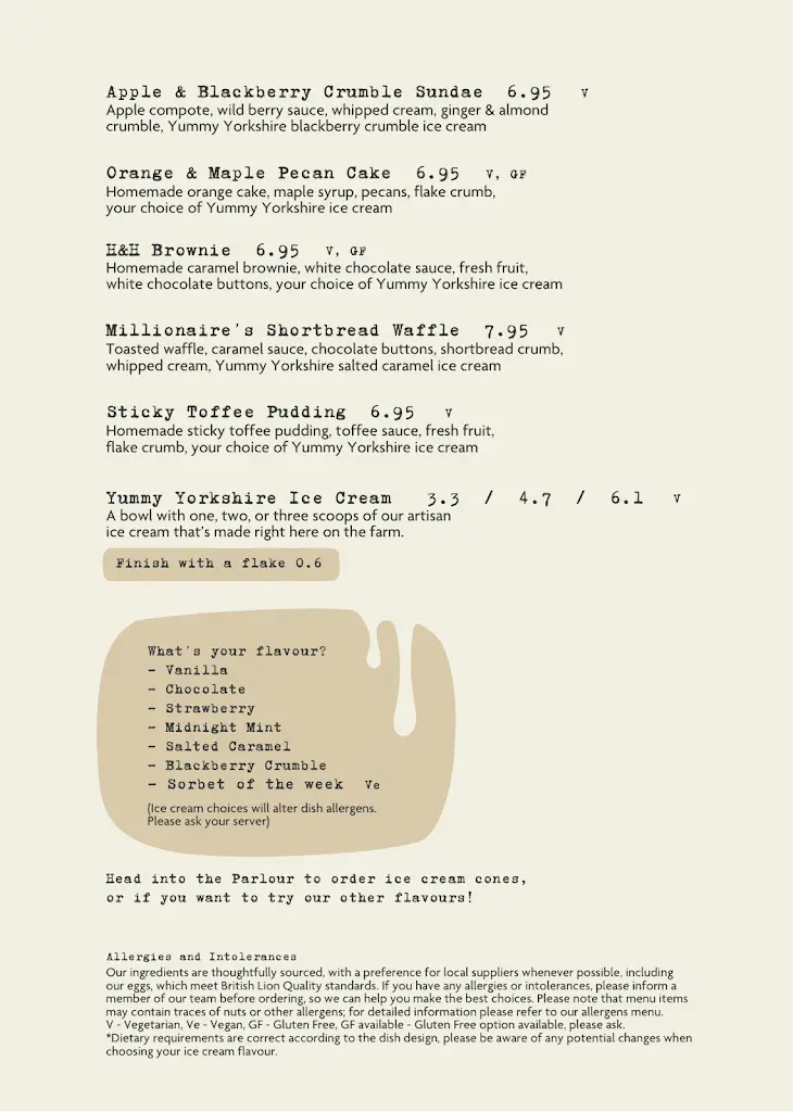 Menu_Yummy Yorkshire Ice Cream Parlour - Hide & Hoof Farm Restaurant_Denby Dale_immagine_4